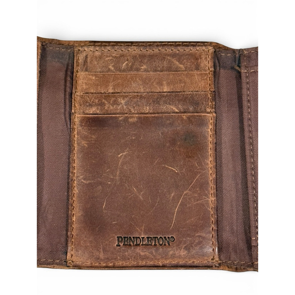 Pendleton Wool Leather Trifold Wallet Brown Western Aztec Pattern 4.5x3.5 - Picture 8 of 12